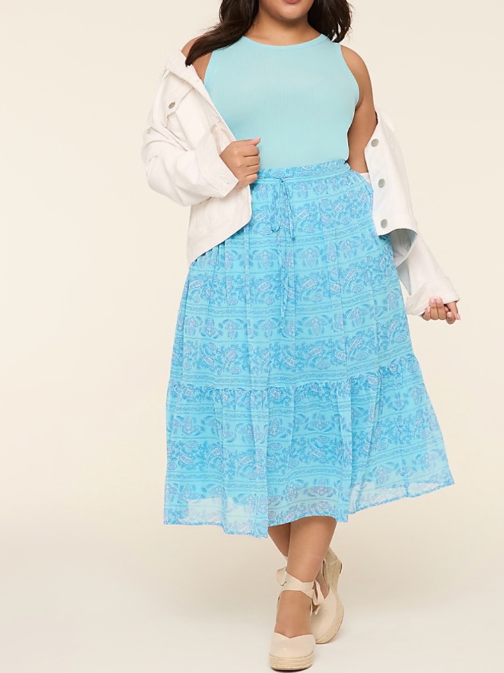 NWT Lane Bryant Light Blue Floral Paisley Midi Skirt